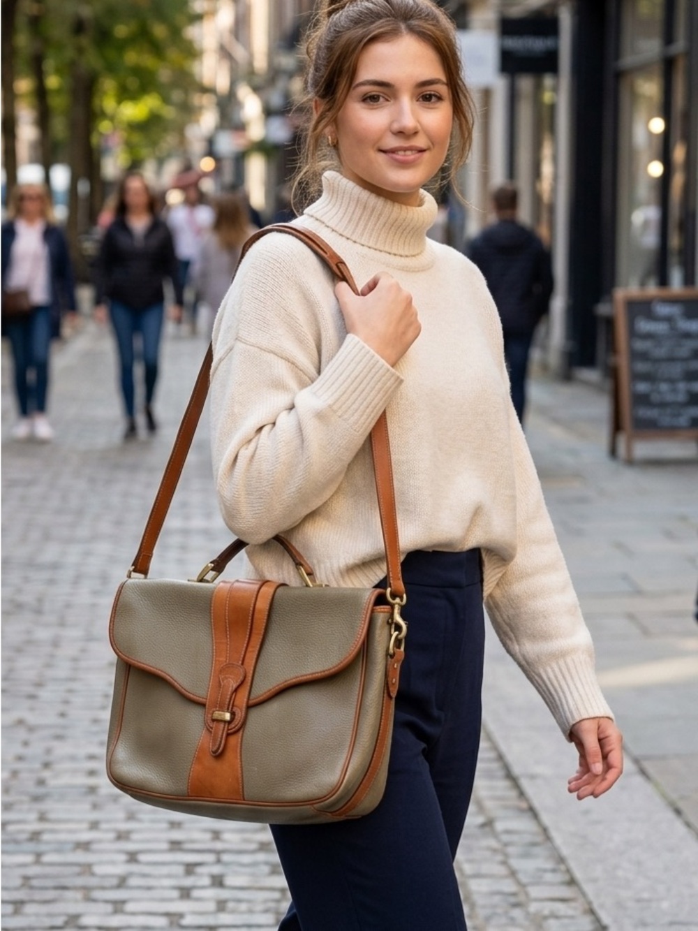 Dooney & Bourke Vintage All weather Taupe and Tan Two-Tone Leather Briefcase